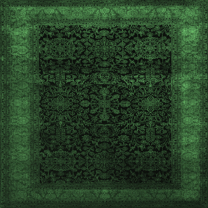 Square Machine Washable Persian Emerald Green Traditional Area Rugs, wshtr2094emgrn
