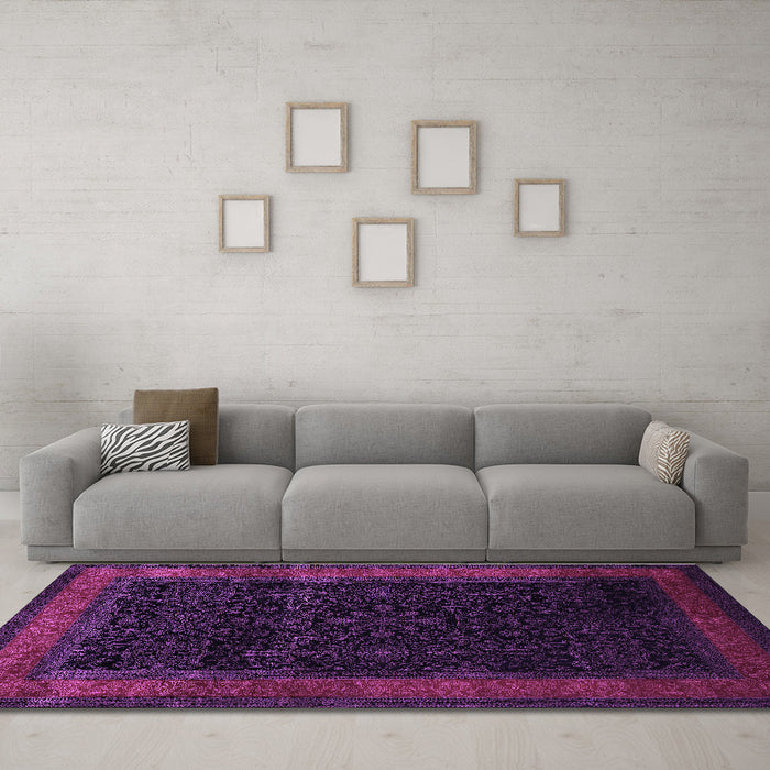 Machine Washable Persian Purple Traditional Area Rugs in a Living Room, wshtr2094pur