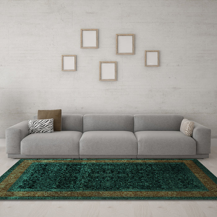 Machine Washable Persian Turquoise Traditional Area Rugs in a Living Room,, wshtr2094turq