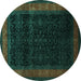 Round Machine Washable Persian Turquoise Traditional Area Rugs, wshtr2094turq