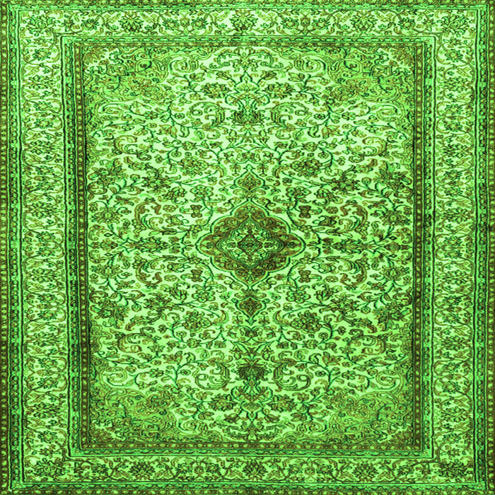 Round Machine Washable Persian Green Traditional Area Rugs, wshtr2095grn