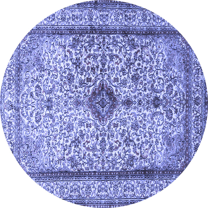 Round Machine Washable Persian Blue Traditional Rug, wshtr2095blu