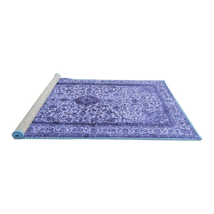 Sideview of Machine Washable Persian Blue Traditional Rug, wshtr2095blu
