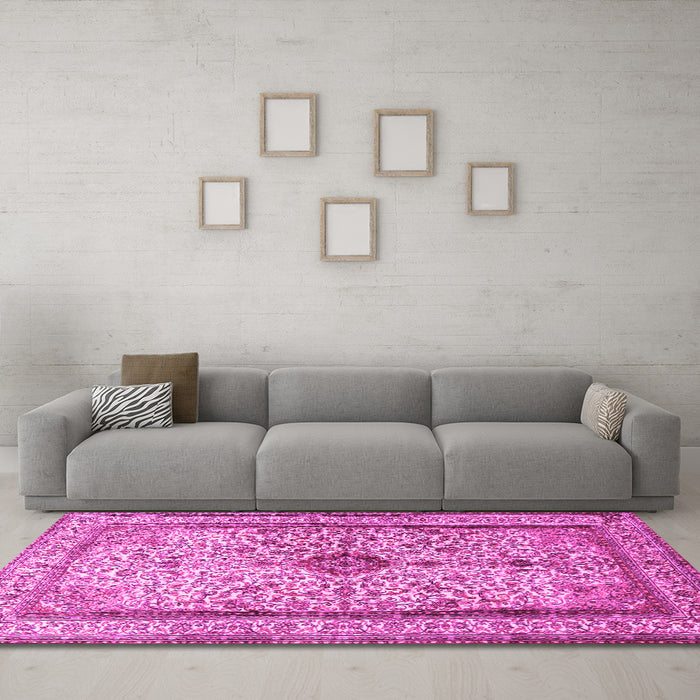 Machine Washable Persian Pink Traditional Rug in a Living Room, wshtr2095pnk