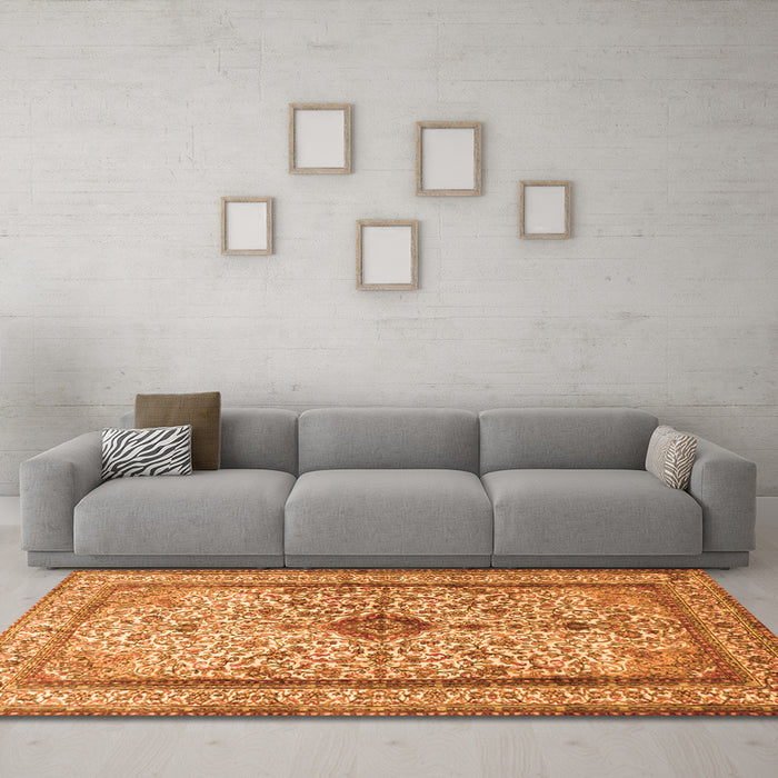 Machine Washable Persian Orange Traditional Area Rugs in a Living Room, wshtr2095org