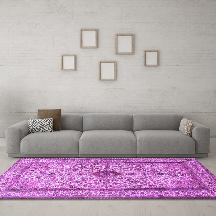 Machine Washable Persian Purple Traditional Area Rugs in a Living Room, wshtr2095pur