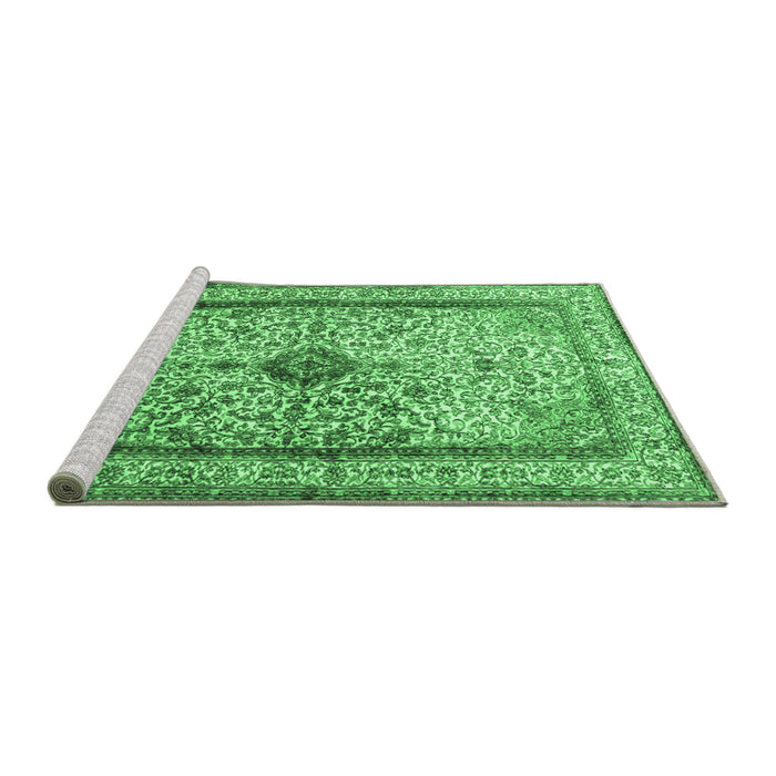 Sideview of Machine Washable Persian Emerald Green Traditional Area Rugs, wshtr2095emgrn