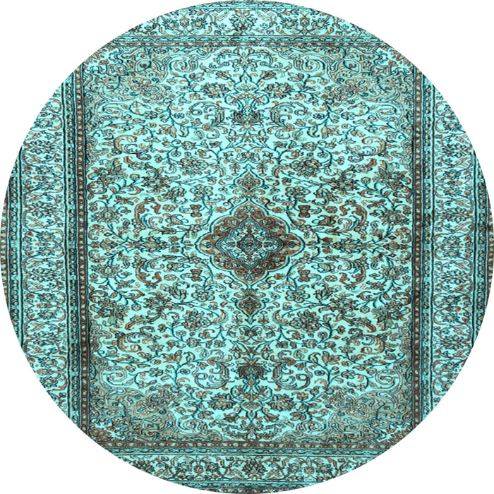 Round Machine Washable Persian Light Blue Traditional Rug, wshtr2095lblu