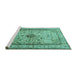 Sideview of Machine Washable Persian Turquoise Traditional Area Rugs, wshtr2095turq