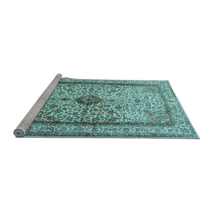 Sideview of Machine Washable Persian Light Blue Traditional Rug, wshtr2095lblu