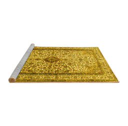 Sideview of Machine Washable Persian Yellow Traditional Rug, wshtr2095yw