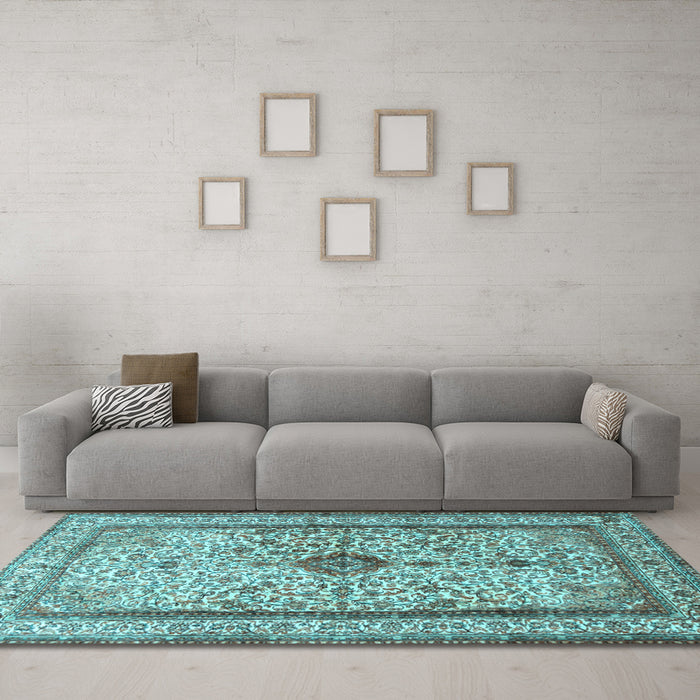 Machine Washable Persian Light Blue Traditional Rug in a Living Room, wshtr2095lblu