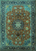 Machine Washable Medallion Turquoise Traditional Area Rugs, wshtr2096turq