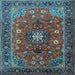 Square Machine Washable Medallion Light Blue Traditional Rug, wshtr2096lblu