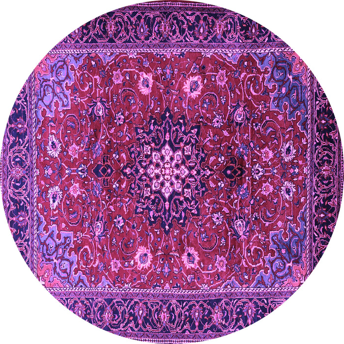 Round Machine Washable Medallion Purple Traditional Area Rugs, wshtr2096pur