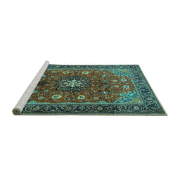 Sideview of Machine Washable Medallion Turquoise Traditional Area Rugs, wshtr2096turq