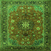 Round Machine Washable Medallion Green Traditional Area Rugs, wshtr2096grn