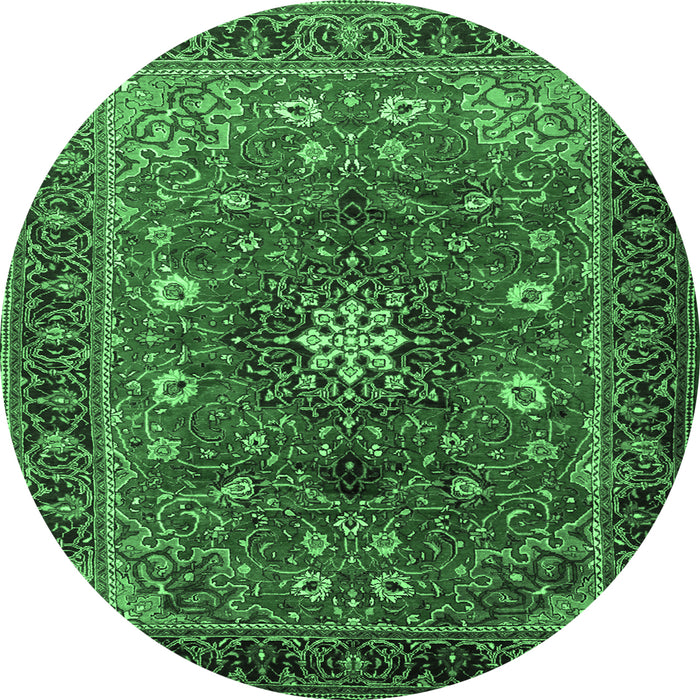 Round Medallion Emerald Green Traditional Rug, tr2096emgrn