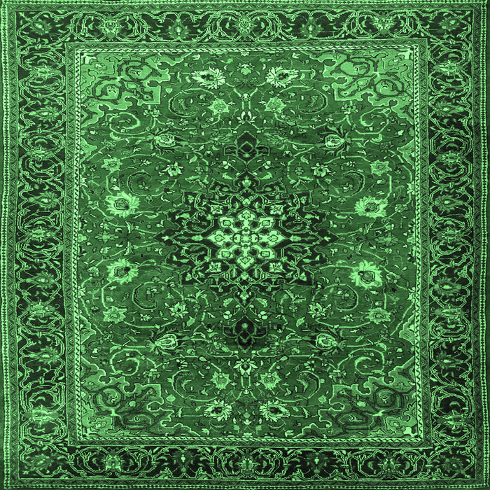 Square Medallion Emerald Green Traditional Rug, tr2096emgrn