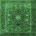 Square Machine Washable Medallion Emerald Green Traditional Area Rugs, wshtr2096emgrn