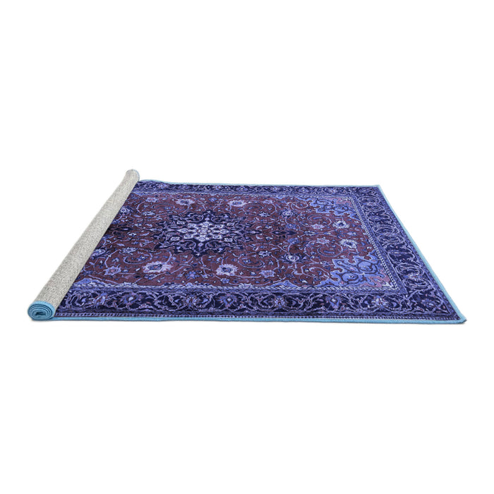 Sideview of Machine Washable Medallion Blue Traditional Rug, wshtr2096blu