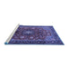 Sideview of Machine Washable Medallion Blue Traditional Rug, wshtr2096blu