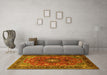 Machine Washable Medallion Yellow Traditional Rug in a Living Room, wshtr2096yw