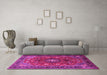 Machine Washable Medallion Pink Traditional Rug in a Living Room, wshtr2096pnk