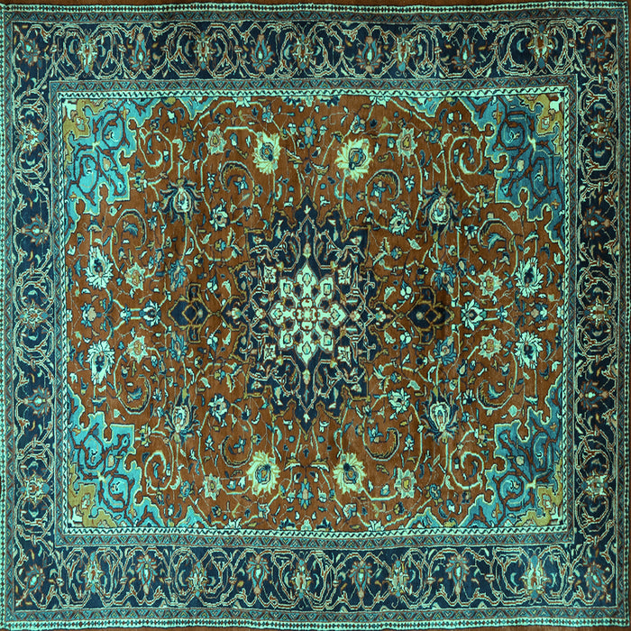 Square Medallion Turquoise Traditional Rug, tr2096turq
