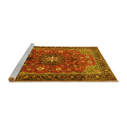 Sideview of Machine Washable Medallion Yellow Traditional Rug, wshtr2096yw