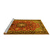 Sideview of Machine Washable Medallion Yellow Traditional Rug, wshtr2096yw