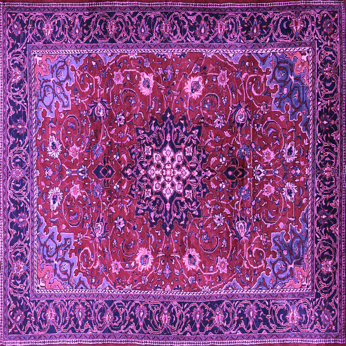 Square Machine Washable Medallion Purple Traditional Area Rugs, wshtr2096pur