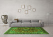 Machine Washable Medallion Green Traditional Area Rugs in a Living Room,, wshtr2096grn