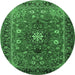 Round Machine Washable Medallion Emerald Green Traditional Area Rugs, wshtr2096emgrn