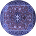 Round Machine Washable Medallion Blue Traditional Rug, wshtr2096blu