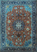 Machine Washable Medallion Light Blue Traditional Rug, wshtr2096lblu