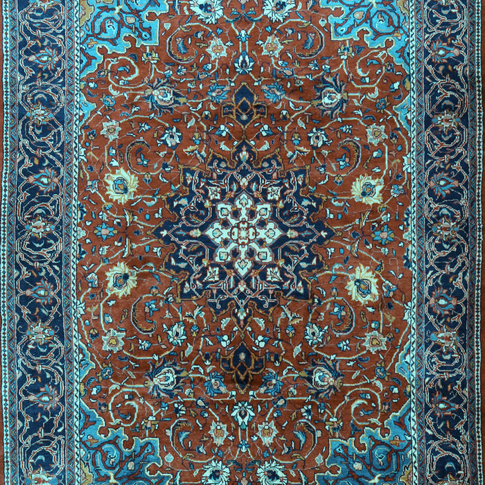 Machine Washable Medallion Light Blue Traditional Rug, wshtr2096lblu