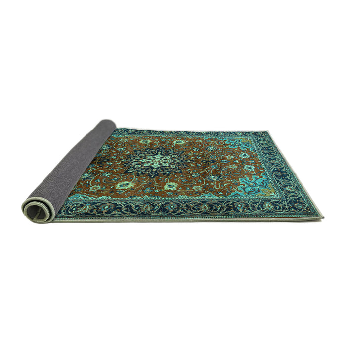 Sideview of Medallion Turquoise Traditional Rug, tr2096turq