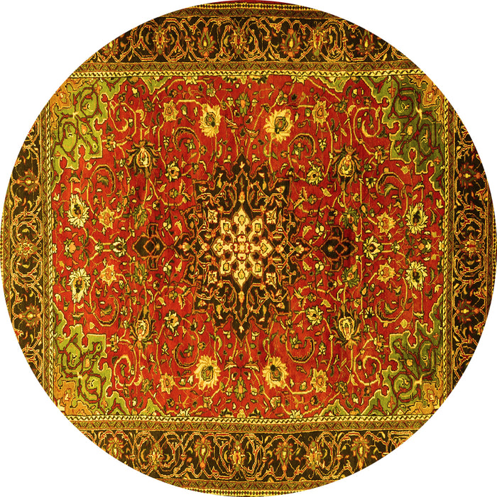 Round Machine Washable Medallion Yellow Traditional Rug, wshtr2096yw