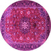 Round Machine Washable Medallion Pink Traditional Rug, wshtr2096pnk