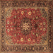 Square Machine Washable Medallion Brown Traditional Rug, wshtr2096brn