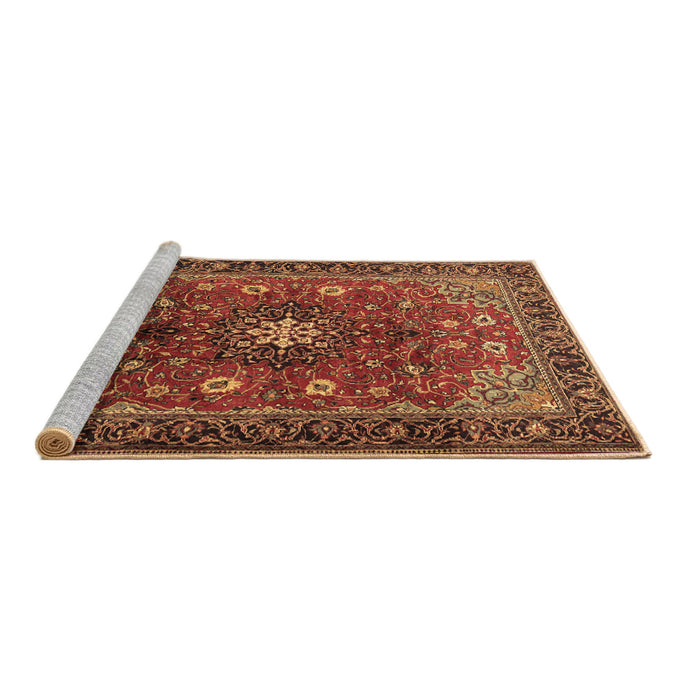 Sideview of Machine Washable Medallion Brown Traditional Rug, wshtr2096brn