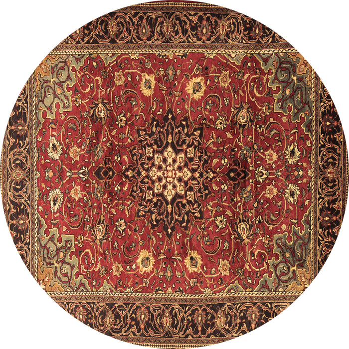 Round Machine Washable Medallion Brown Traditional Rug, wshtr2096brn