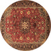 Round Machine Washable Medallion Brown Traditional Rug, wshtr2096brn