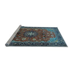 Sideview of Machine Washable Medallion Light Blue Traditional Rug, wshtr2096lblu