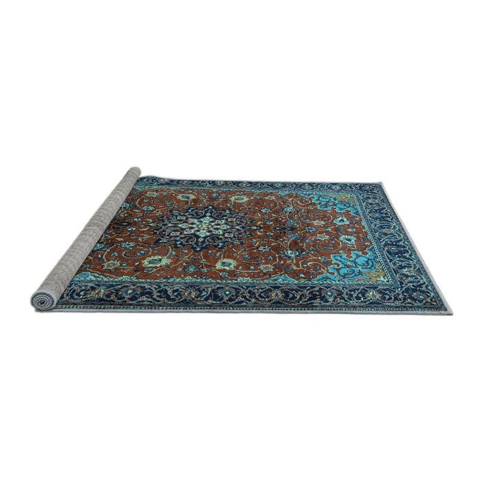 Sideview of Machine Washable Medallion Light Blue Traditional Rug, wshtr2096lblu