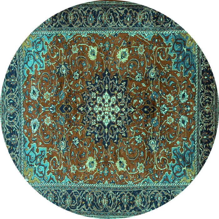 Round Medallion Turquoise Traditional Rug, tr2096turq