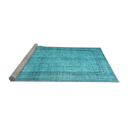 Sideview of Machine Washable Persian Light Blue Traditional Rug, wshtr2097lblu