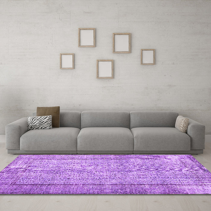 Machine Washable Persian Purple Traditional Area Rugs in a Living Room, wshtr2097pur