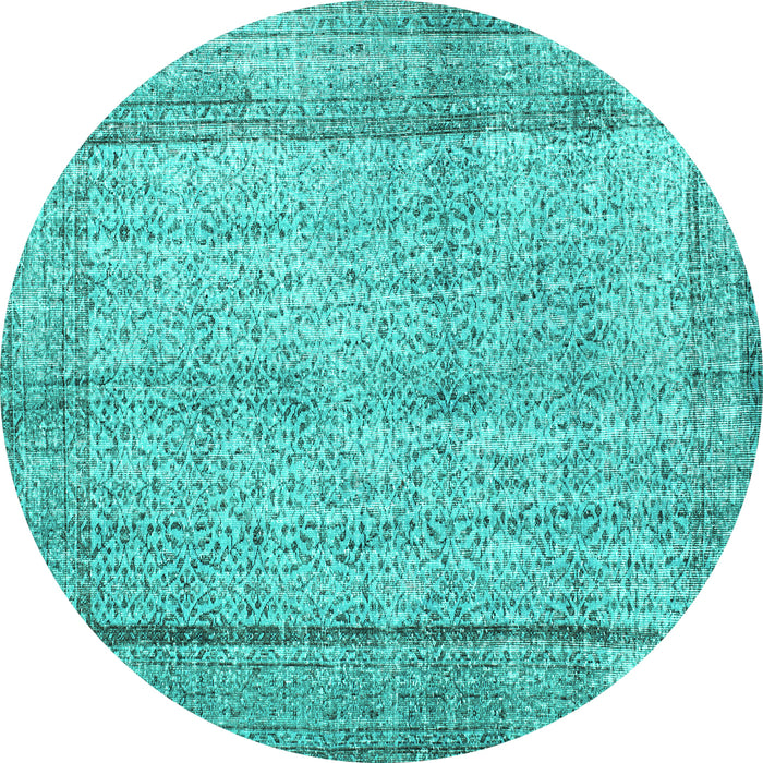 Round Machine Washable Persian Turquoise Traditional Area Rugs, wshtr2097turq